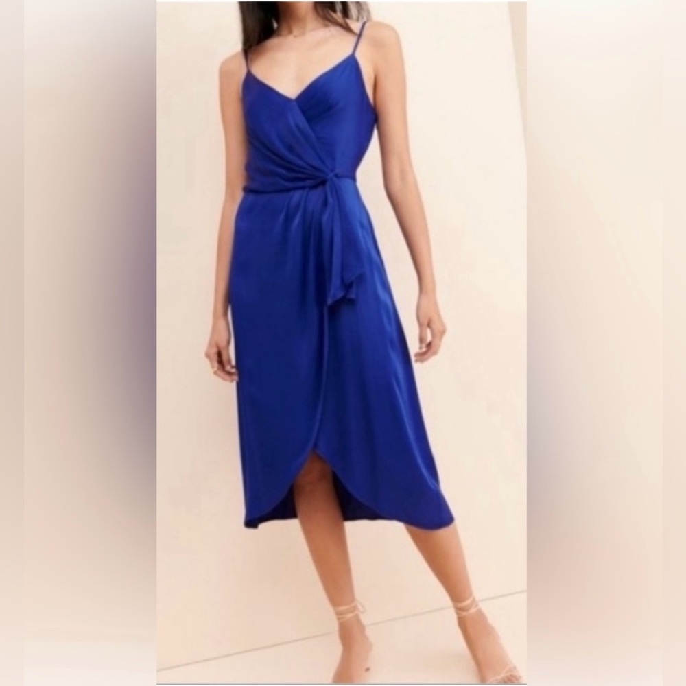 Anthropologie Giverny Midi Slip Dress - cobalt blue